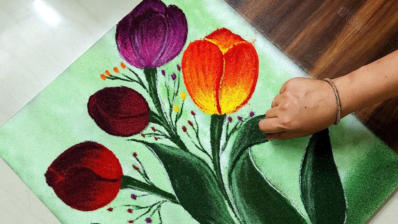 Multicoloured Poster Rangoli of Flowers | Unique Creative Beautiful Rangoli Design | फुलांची रांगोळी