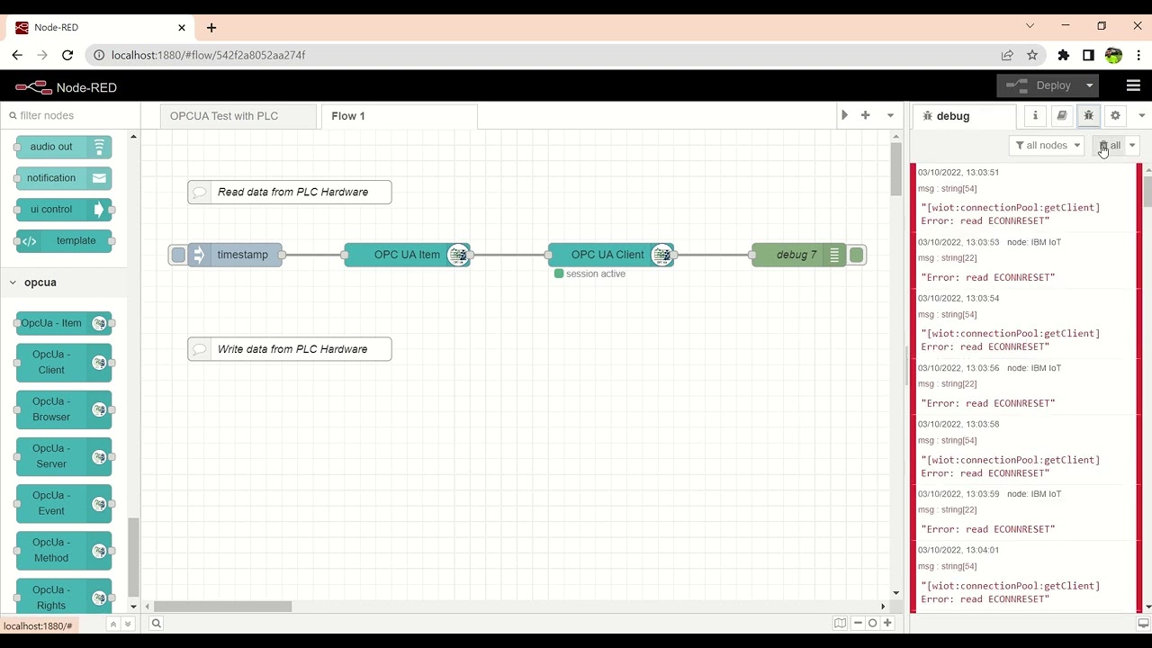 IoT Project - Using Node Red as an OPC-UA Client Locally