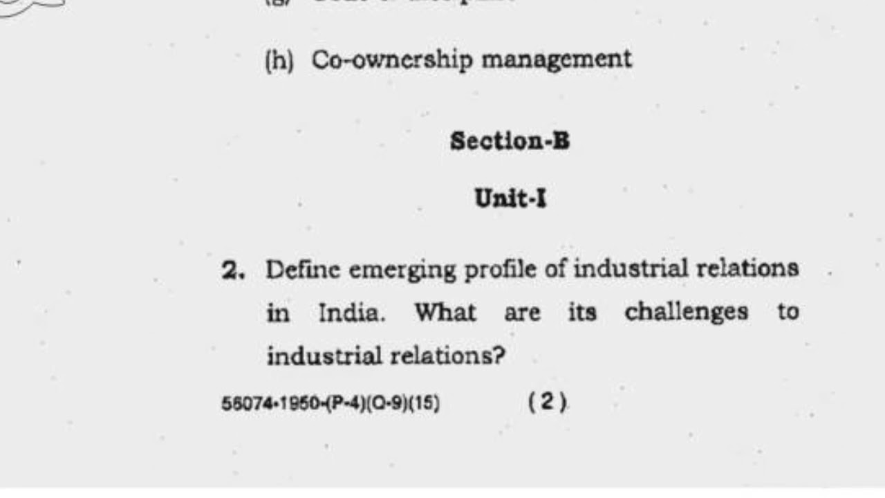 MBA 4th Sem Industrial Relation & Labour Legislation Question Paper2015