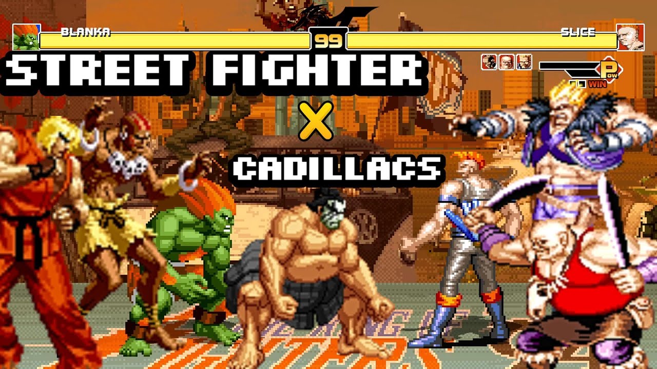 Команда Street Fighter против боссов-кадиллаков и динозавров – эпическая кроссоверная битва в MUGEN