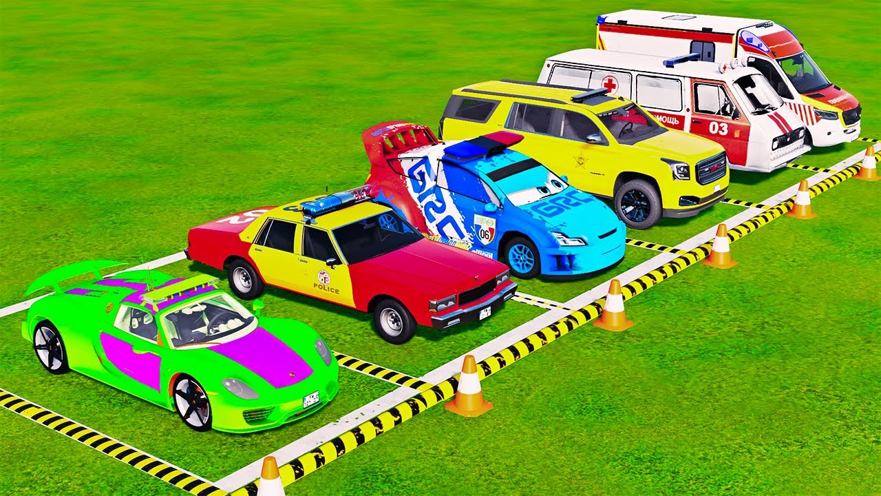 POLICE COLORFULL - TRANSPORTING POLICE CARS, AMBULANCE VEHICLES, FIRE TRUCK WITH TRUCK - FS22 #266