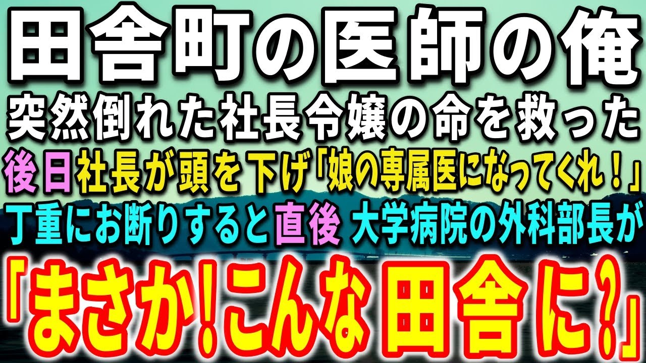 【感動する話】訳あって田舎町で働く元外科医の俺。突然倒れた社長令嬢の命を救った！後日、社長が頭を下げ「娘の専属医になってくれ！」丁重にお断りすると驚きの事態に…【泣ける話】【いい話】