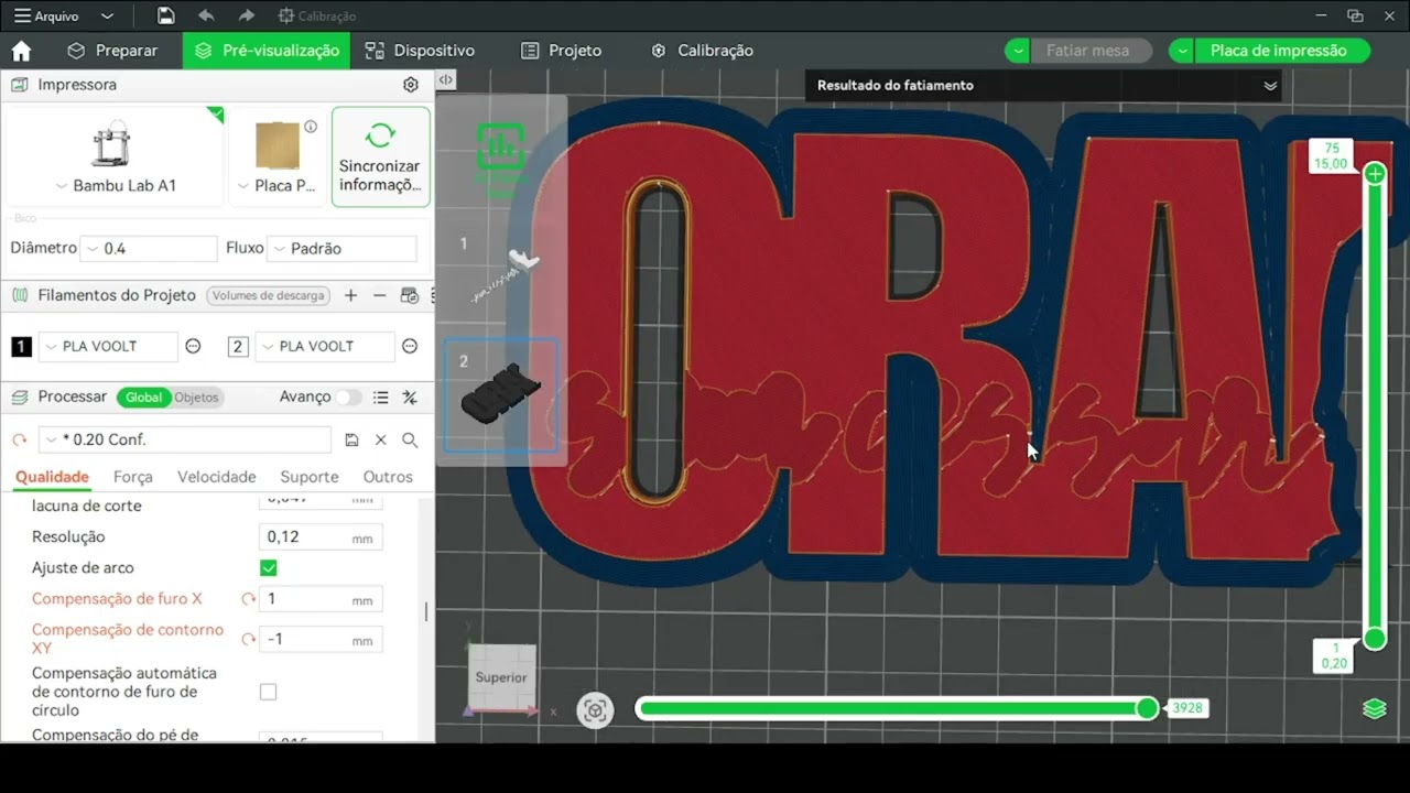 Letreiro 3D Cristão - BAMBULAB compensação de furo e contorno