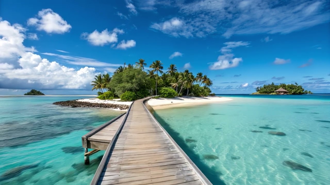 Gentle Waves on a Small jetty towards a tropical Beach   Relaxing Ocean Sounds