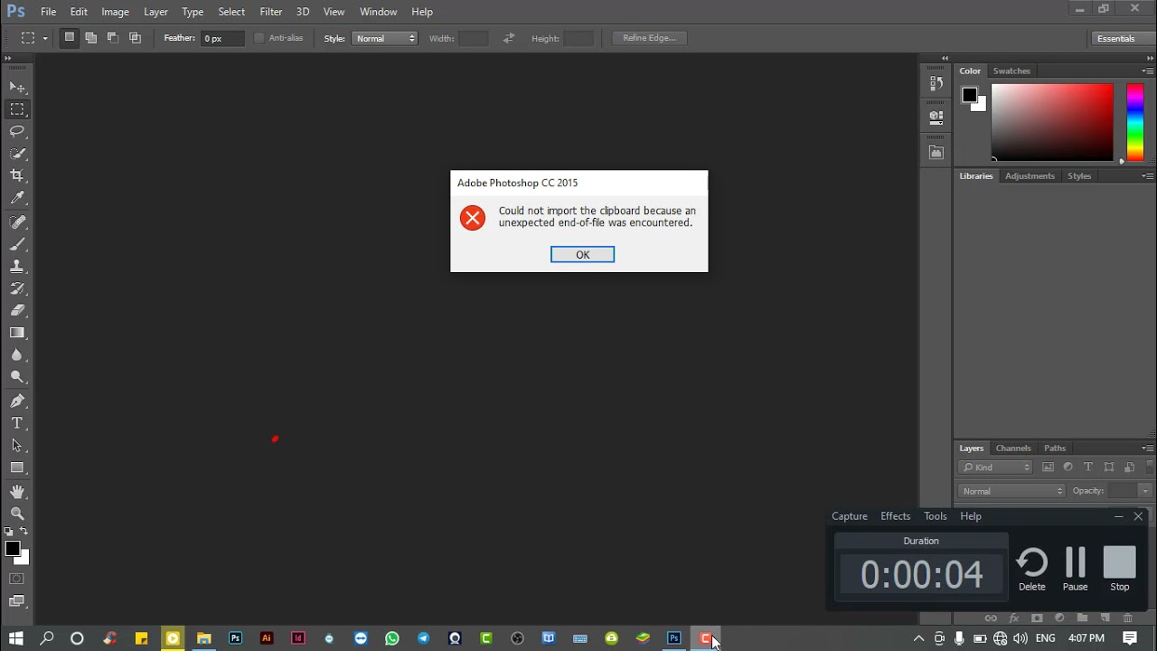 Fix Problem Could not import the clipboard because an unexpected end-of-file was encountered