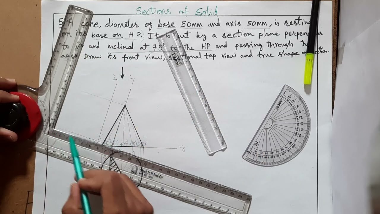Section of Cone & True Shape | Section plane inclined to HP perpendicular to VP | EngineeringDrawing