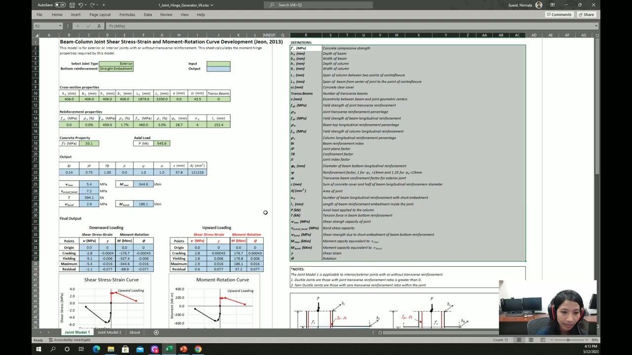 Concrete Beam-Column Joint Modeling with SAP2000 (Shear and Bond Slip Behaviors)