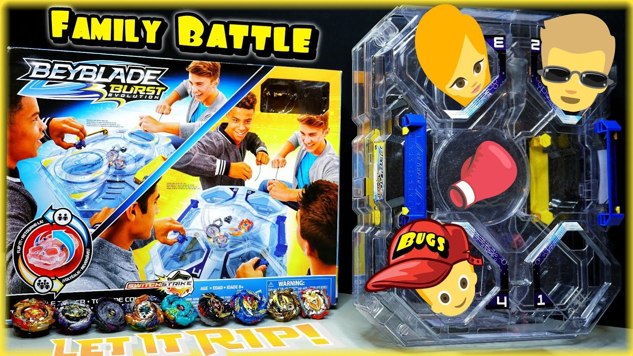 Beyblade Burst 3 WAY FAMILY BATTLE in Hasbro's 2 Level Beyblade BATTLE TOWER STADIUM! Beyblade TOYS