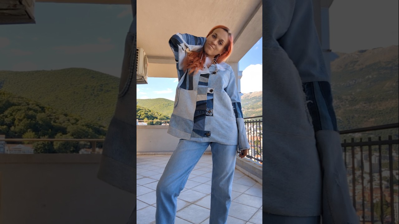 Шью куртку из обрезков джинсы😈 Turning leftovers into a denim jacket #diy #handmade#переделкаодежд