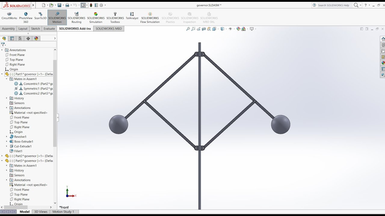 Simple Mechanical governor design in solidworks
