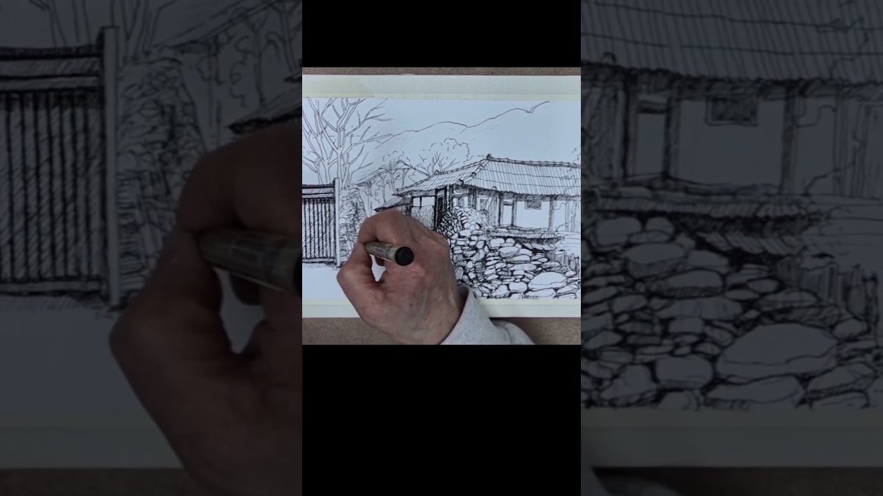 쉽게 그리는 봄 시골 풍경♡산수유 피는고향#수채화#드로잉#풍경화#art#미술#painting