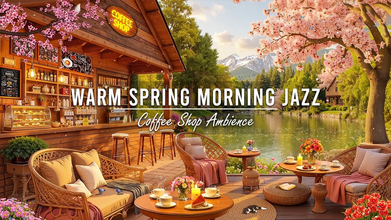 Warm Morning Jazz at Spring Lakeside Porch Ambience 🌸 Smooth Jazz Instrumental Music for Work, Relax