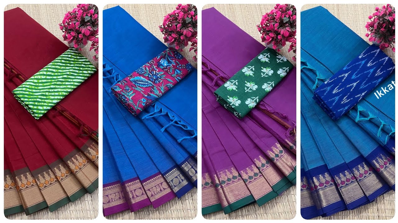 Trending kanchi cotton sarees with running blouse zari border To orders 💖