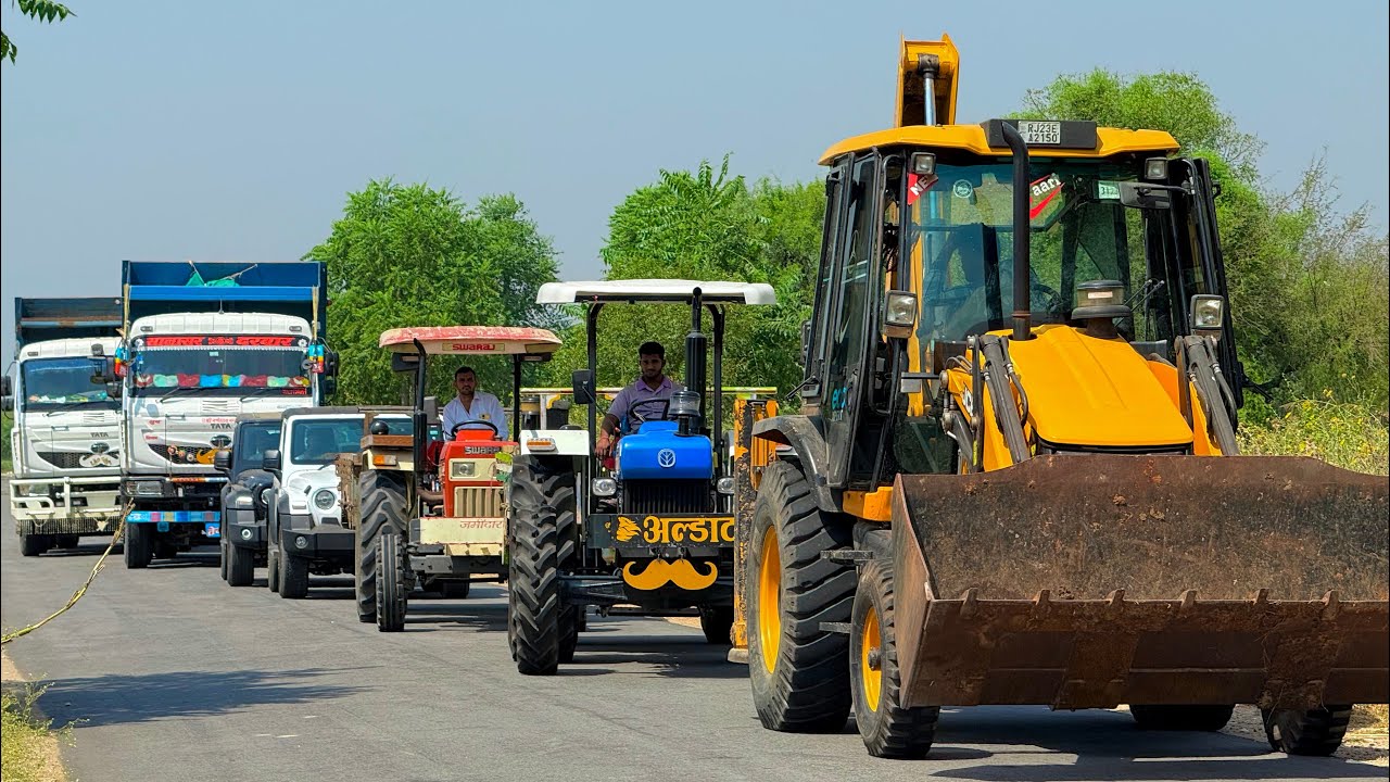 Jcb 3dx loading Mud in TATA Tippers Tractors Swaraj 855F New Holland 3630 Tractor 4x4 New Thar Truck