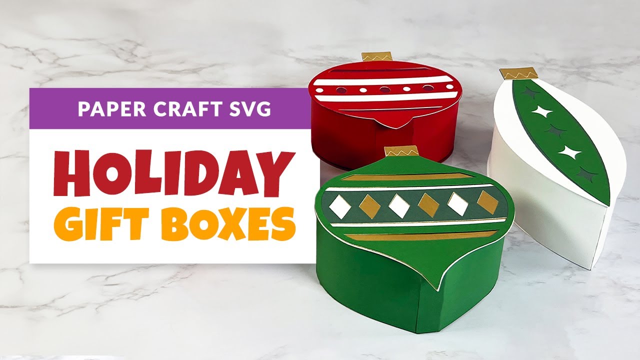 Set of 4 Christmas Ornament Paper Gift Boxes | DIY 3D Holiday Craft