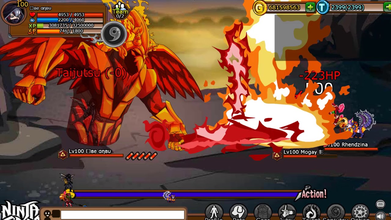 Ninja Saga abe legend without pet support vs Ninjas