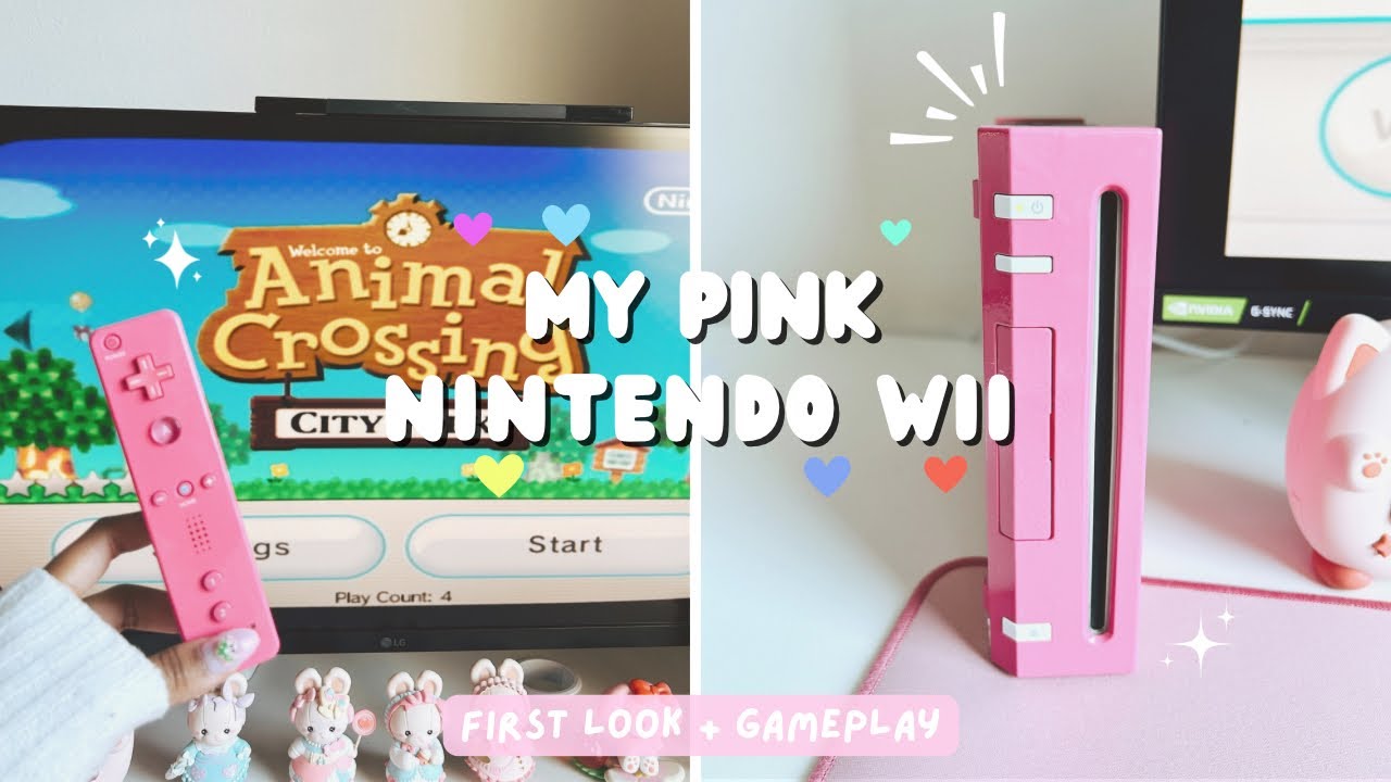 i bought a pink modded wii in 2024 🌸 | pink wii remotes + animal crossing city folk gameplay 🏡