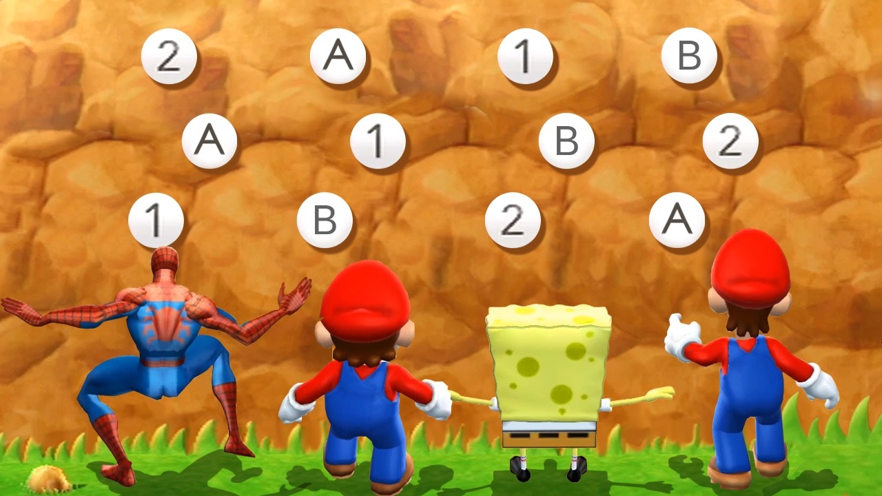 Mario Party 9 MInigames - Luigi Vs Mario Vs Spider Man Vs Spongebob (Master CPU)