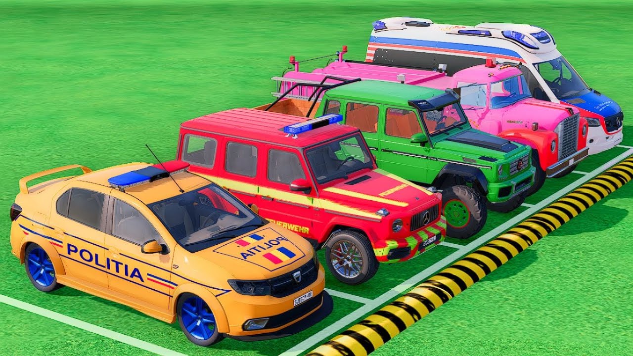 POLICE CARS, FIRE DEPARTMENT, AMBULANCE VEHICLES TRANSPORTING WITH TRUCKS ! Farming Simulator 22 #32