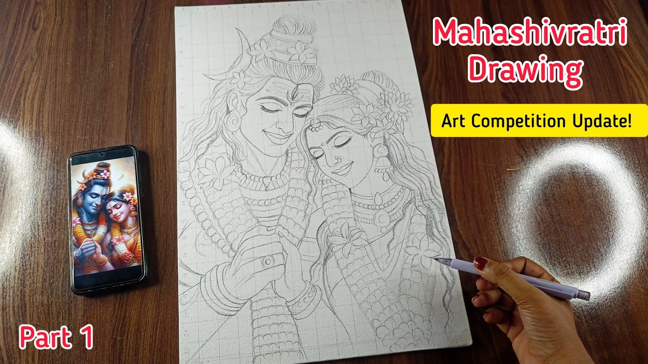 Mahadev + Parvati Mata Drawing, Shivratri Drawing tutorial PART : 1 , Outline tutorial