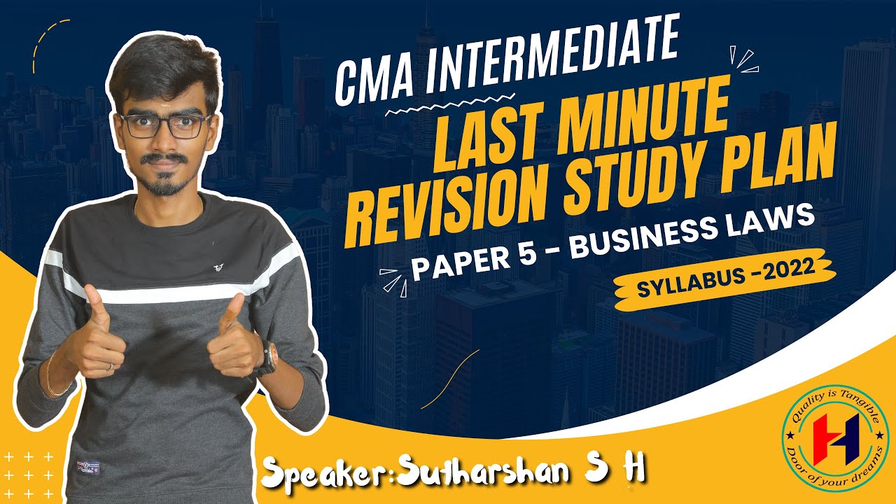 Last Minute Revision Study Plan | Paper 5 | Business Laws | CMA Intermediate | Dec 2023 | English