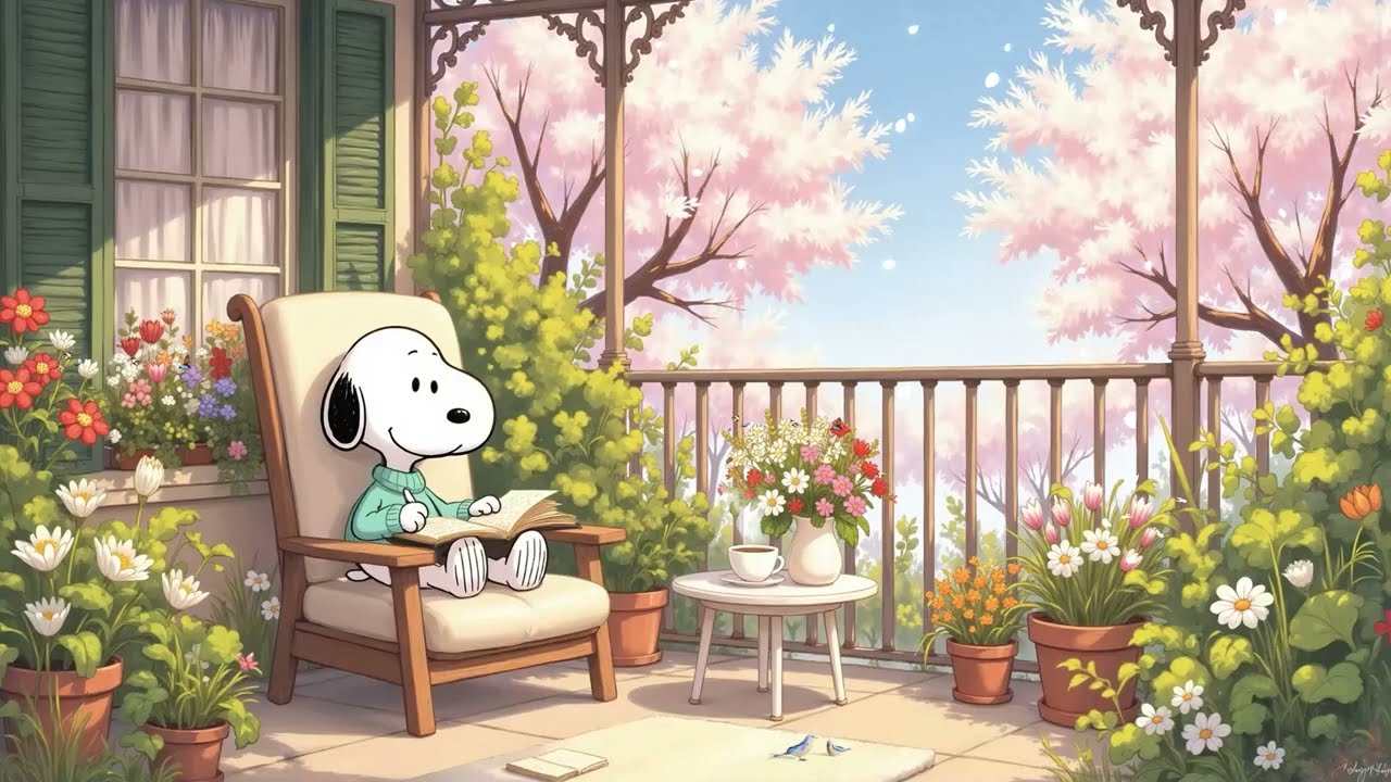 Snoopy’s Early Spring Porch Morning 🌸 Gentle Lofi Chill Mix for Peaceful Focus & Study