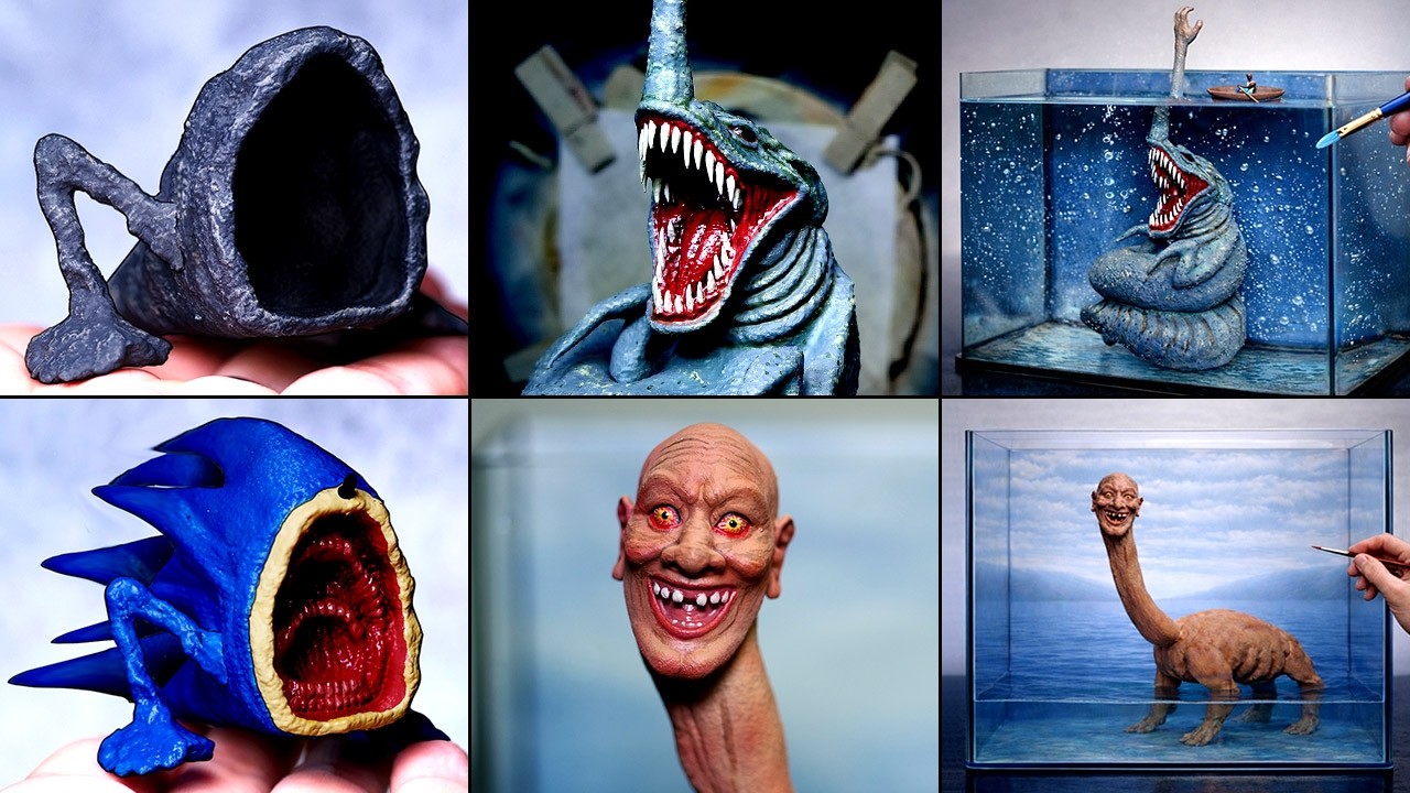 Making Sea Hand Monster & Human Head Sea Monster & Sea Eater & Shin Sonic Eater Sculptures Timelapse
