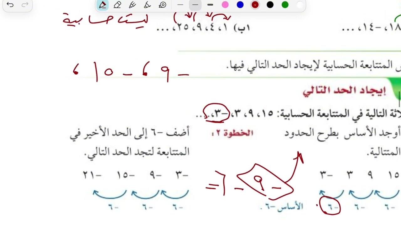 المتتابعات الحسابية كدوال خطية رياضيات ثالث متوسط الترم الاول
