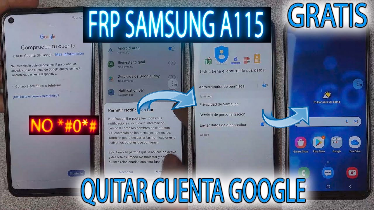 FRP SAMUSNG A11 QUITAR CUENTA GOOGLE SIN PROGRAMAS NO PC ULTIMA SEGURIDAD A115 ALL BIT ANDROID 10 11