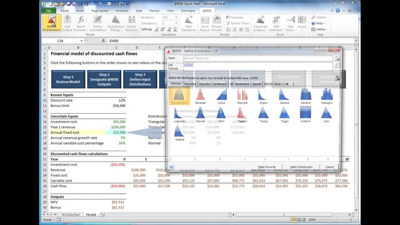 @RISK QuickStart - Step 3: Define Input Distributions