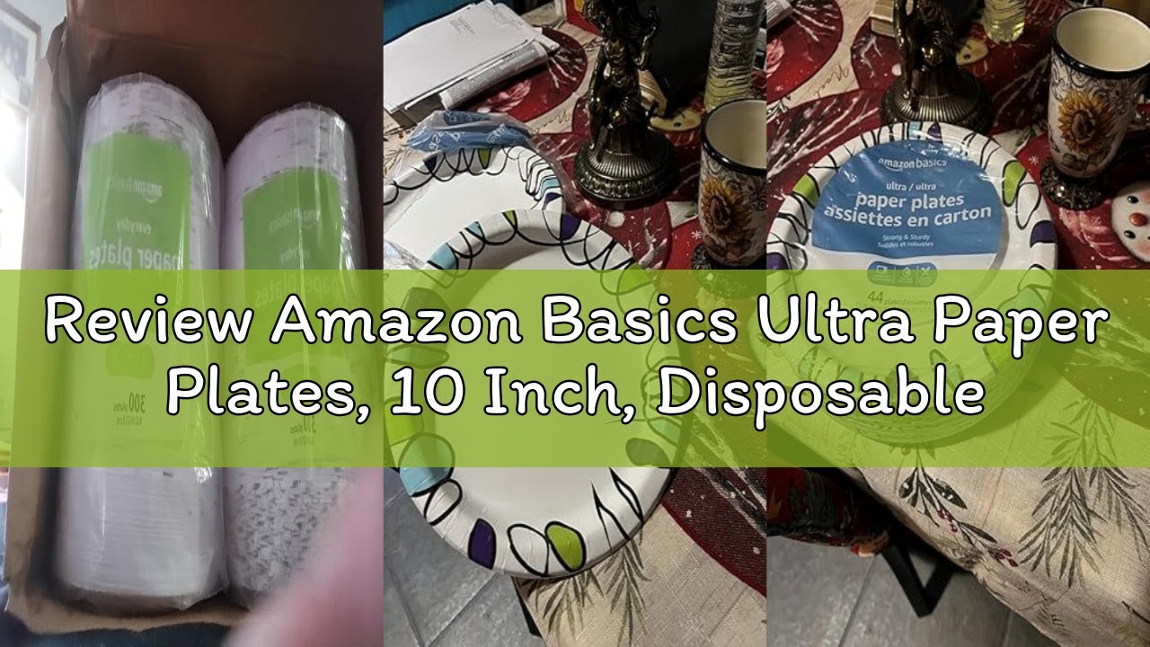 Review Amazon Basics Ultra Paper Plates, 10 Inch, Disposable, 100 Count
