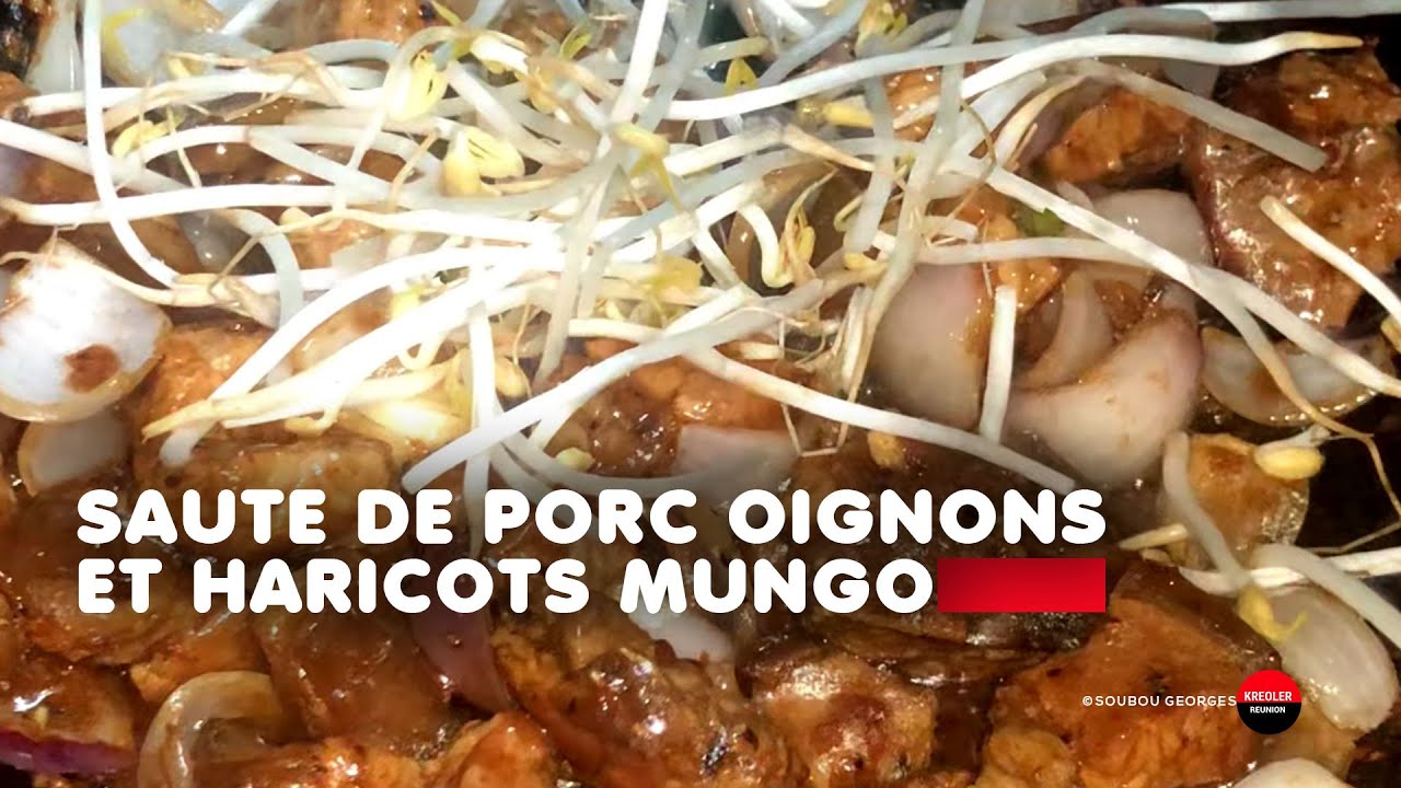 Délicieux sauté de porc aux oignons croquants et germes de soja