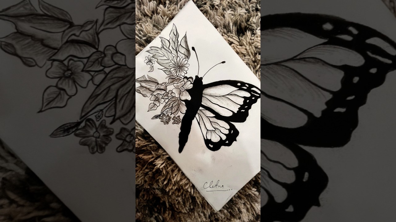 charcoal pencil butterfly art🦋 #butterfly #charcoaldrawing #startingmyjourney..