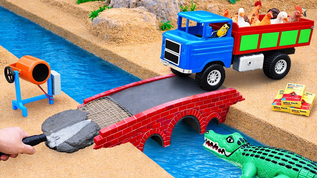 Crocodile Destroys Wooden Bridge | DIY Mini Tractor Builds a Strong Brick Bridge for Trucks