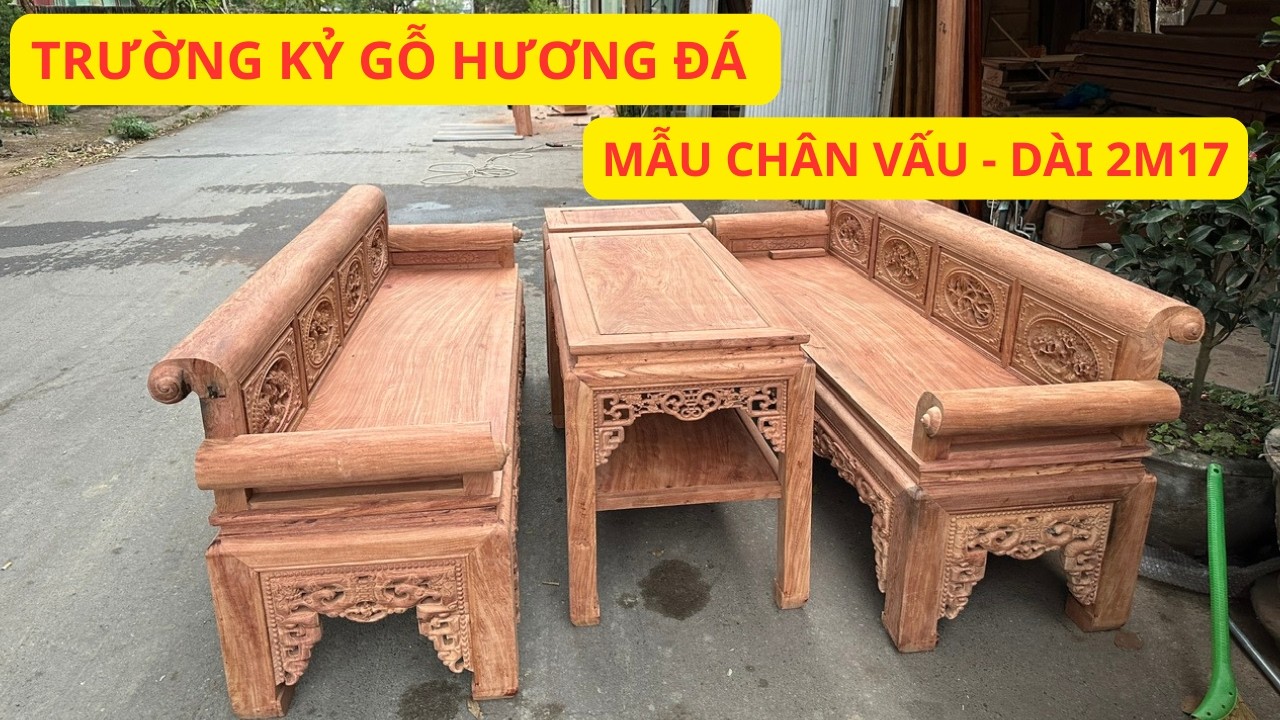 Trường Kỷ Gỗ Hương Đá Dài 2M17 Làm Theo Mẫu Trường Chân Vấu | Đồ Gỗ Việt Đào