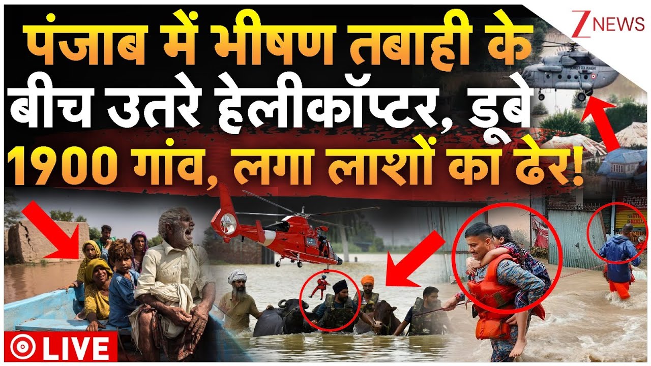 Punjab Heavy Flood LIVE : पंजाब में भीषण तबाही के बीच उतरे हेलीकॉप्टर, डूबे 1900 गांव!