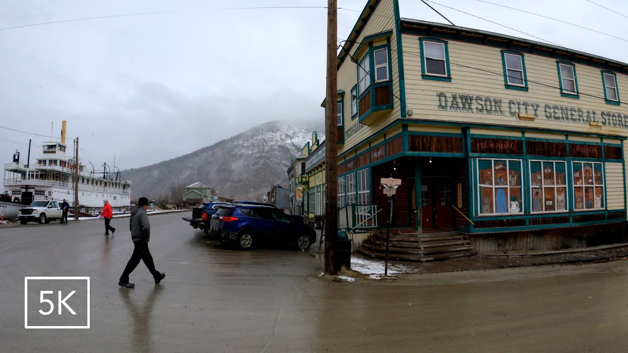Snowy Walk in DAWSON CITY | YUKON.  City sounds, Nature sounds, Snow Fall | AMSR
