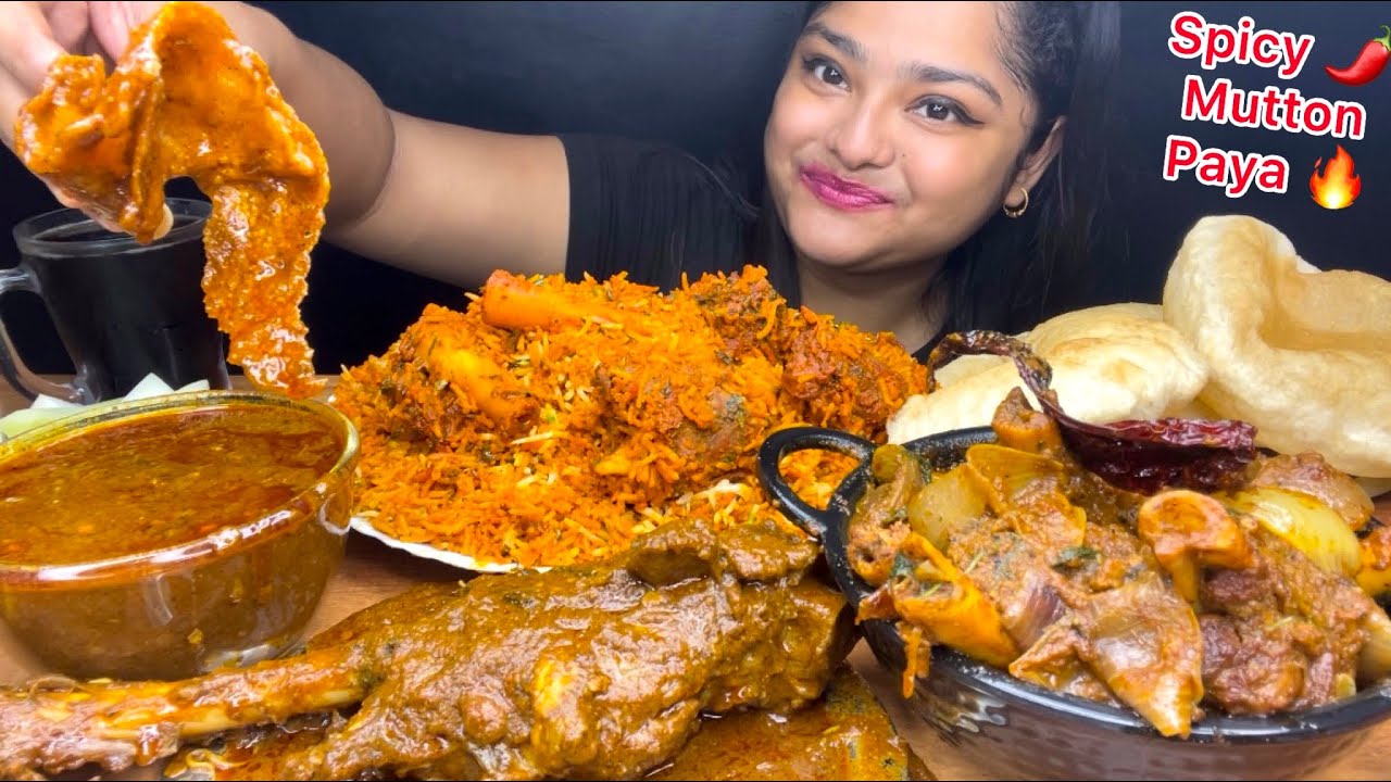 SPICY MUTTON PAYA 🔥 MUTTON BIRYANI, MUTTON DO PYAZA, SOFT PURI/LUCHI WITH EXTRA GRAVY | EATING SHOW