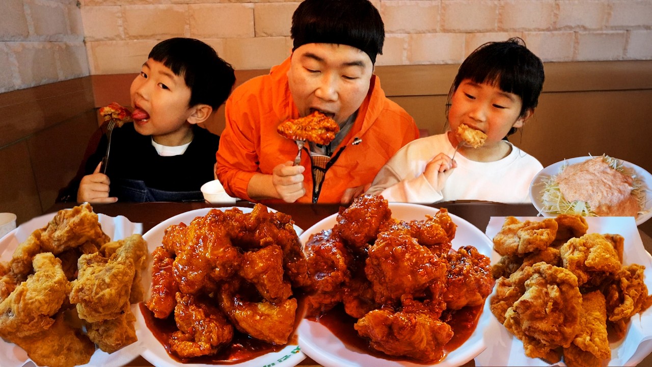 천안 3대치킨이라구? 양념 후라이드 뼈치킨 순살치킨 4접시 자유로운이랑 털기.. [천안]