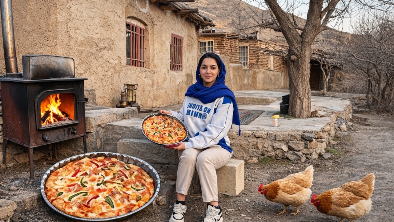 Life in a Mountain Village of Iran | The Real Taste of Pizza Baked Over a Wood Fire 🌄🔥