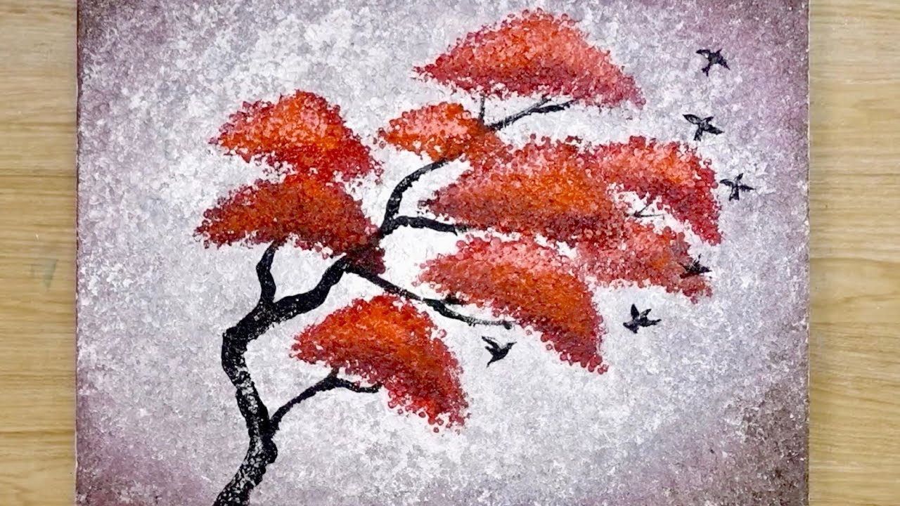 Техника рисования алюминием / Как рисовать птиц рядом с деревом / Легкое рисование