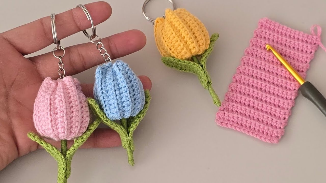 🌷Örgü Lale Anahtarlık Yapılışı | Step-by-Step Crochet Tulip Keychain