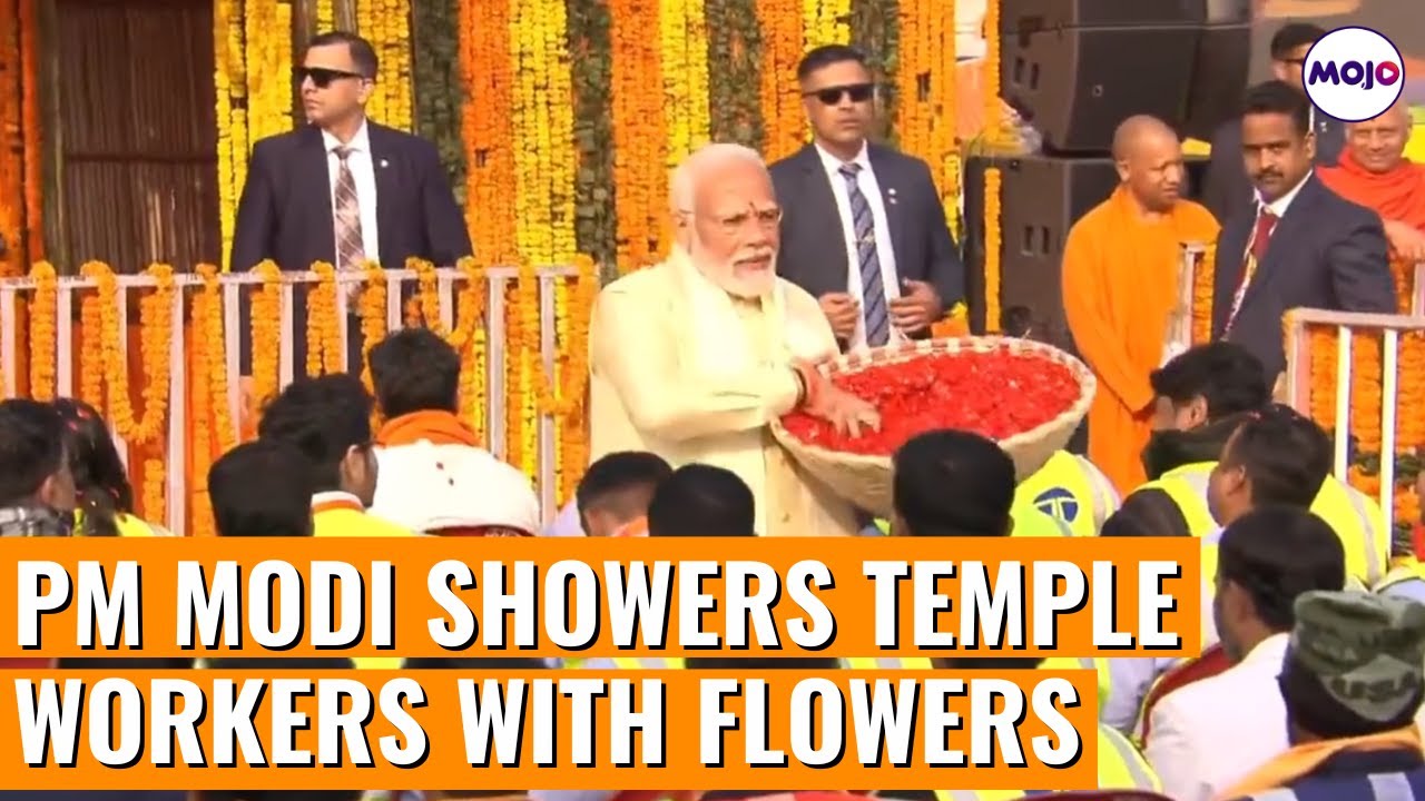 PM Modi Expresses Gratitude, Showers Flowers on Workers Involved in the Construction of Ram Temple