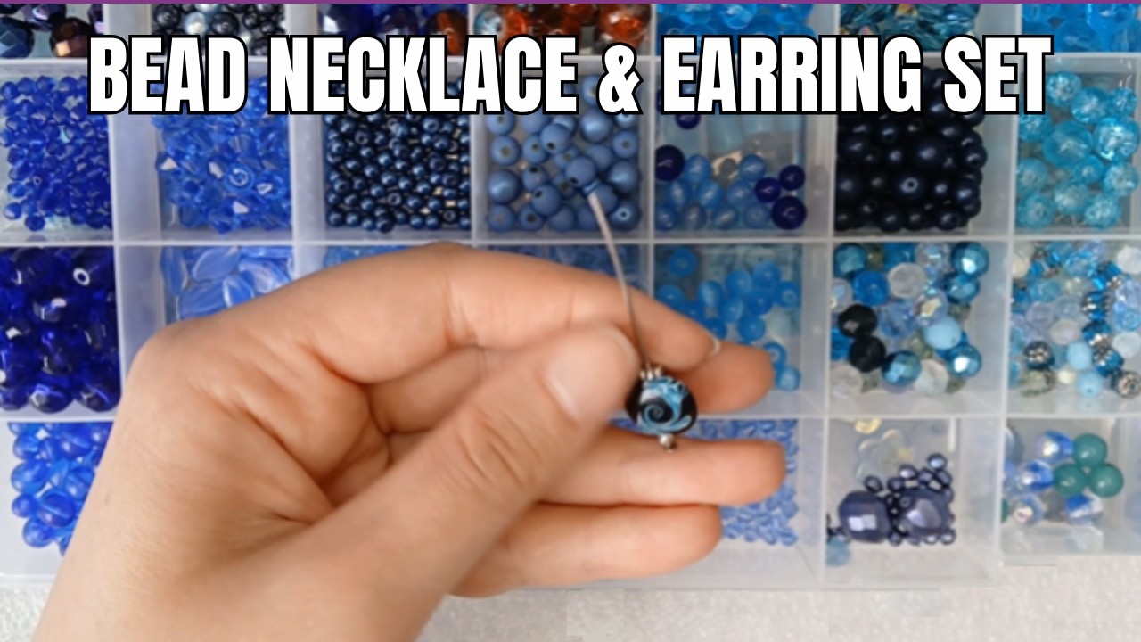 Making a Blue & Black Spiral Bead Necklace & Earrings Set