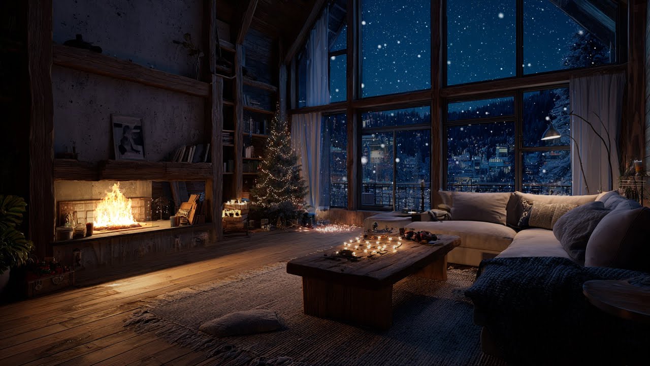 Warm Fireplace Glow & Snowfall ❄️ Winter Ambience for Calm Focus and Rest