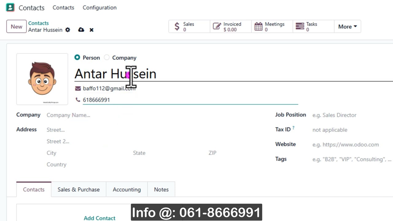 Adding a Customer - Odoo; Af-somali