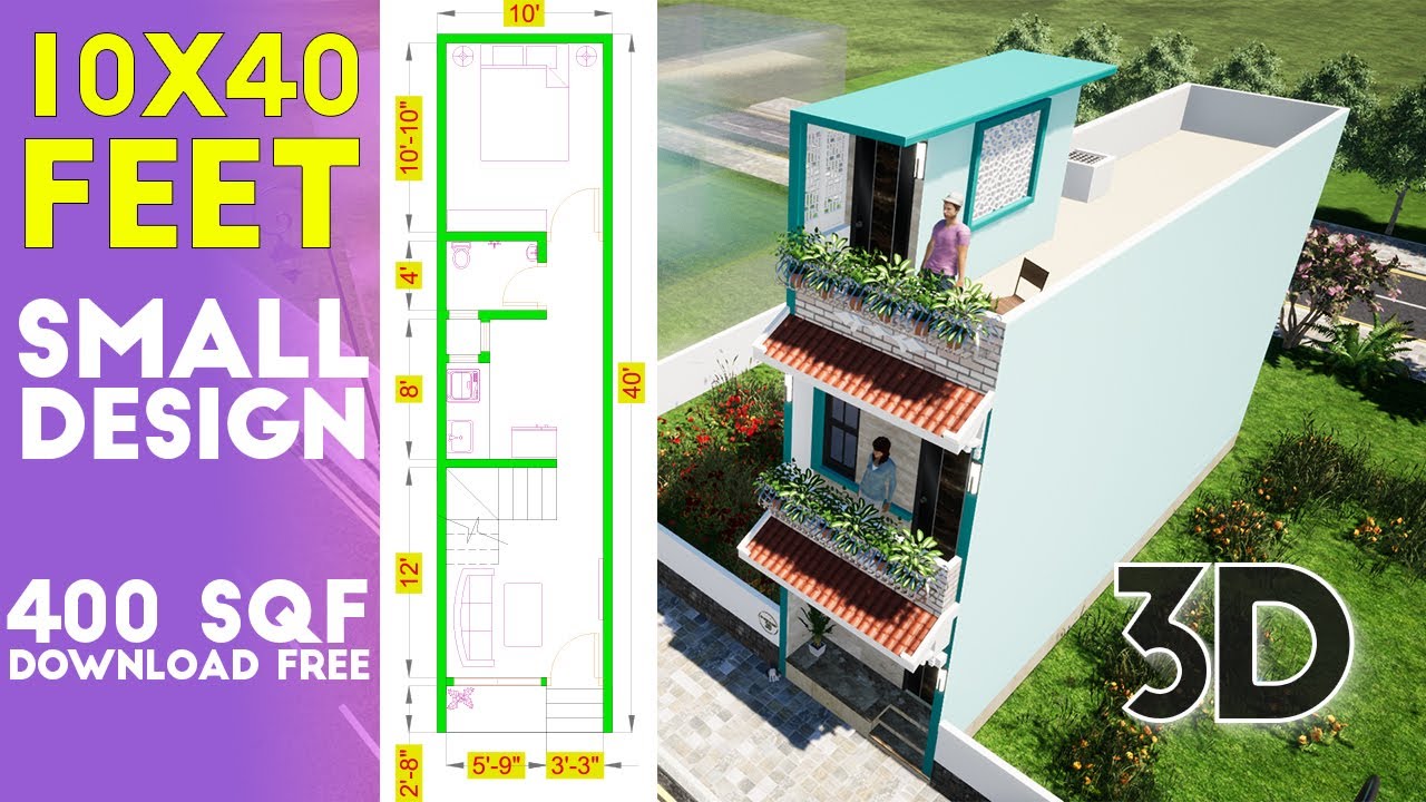 10x40 Feet Small House Design With 2 Bedroom Plan#14 || Download Free || KK Home Design 2020