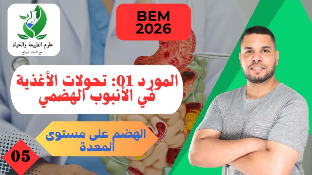 🔴 المورد 01 : تحولات الأغذية في الأنبوب الهضمي ( 5- الهضم على مستوى المعدة).