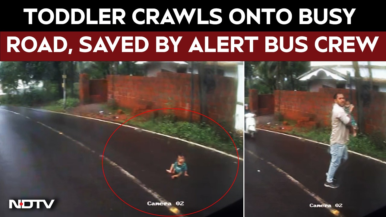 On Camera,  Kerala Toddler Crawls Onto Busy Road Unnoticed, Saved By Alert Bus Crew In Mallapuram