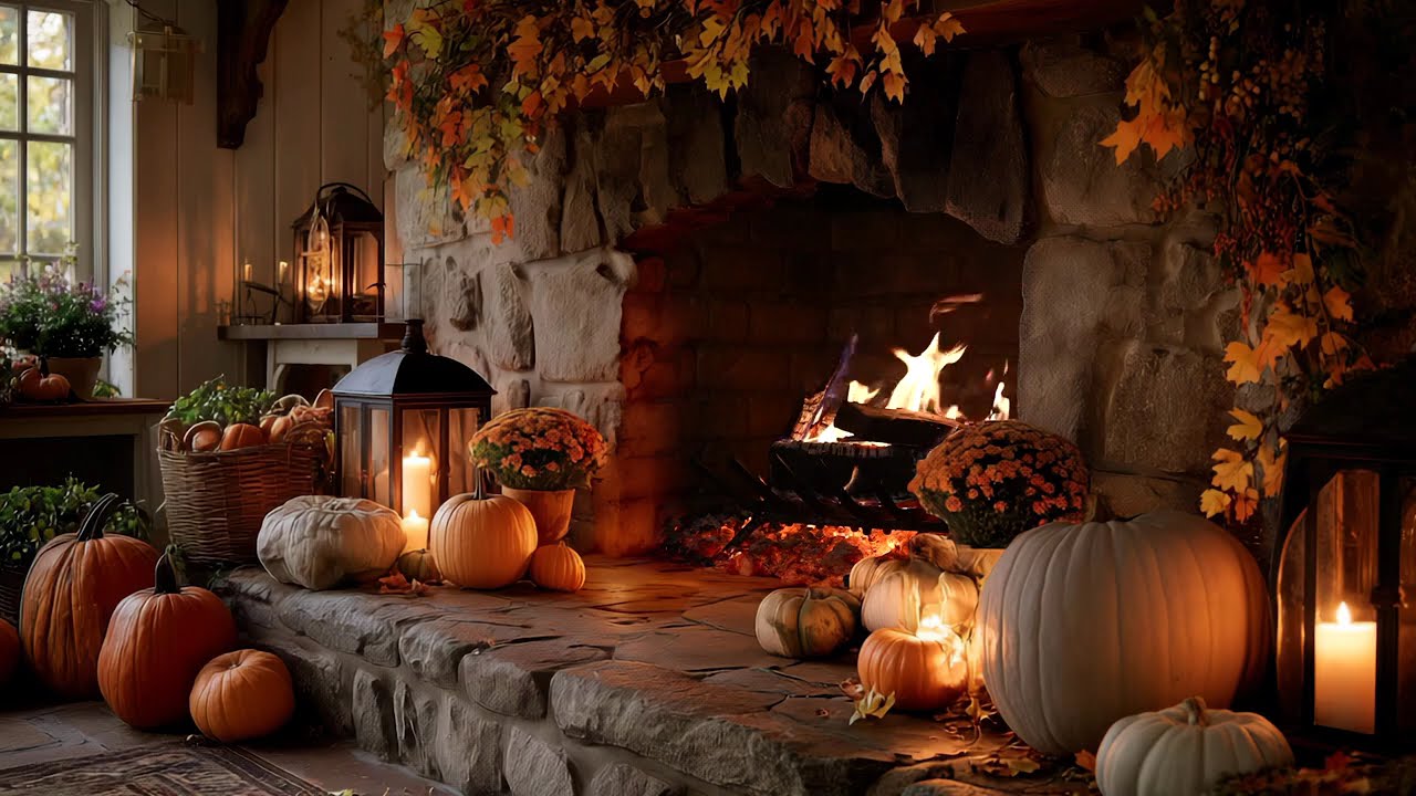 Peaceful Autumn Fireplace  ☕ | Gentle Jazz Harmony | Calm, Study & Relax